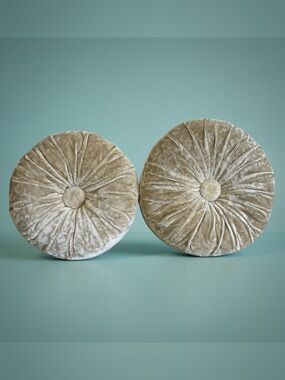 Vintage Beige Velour Toss Pillows Set of 2 Minimalist Boho
